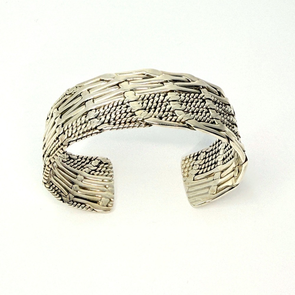 Vintage Sterling Silver Basket Weave Cuff Taxco Style Flat Braided Bracelet - Picture 5 of 8